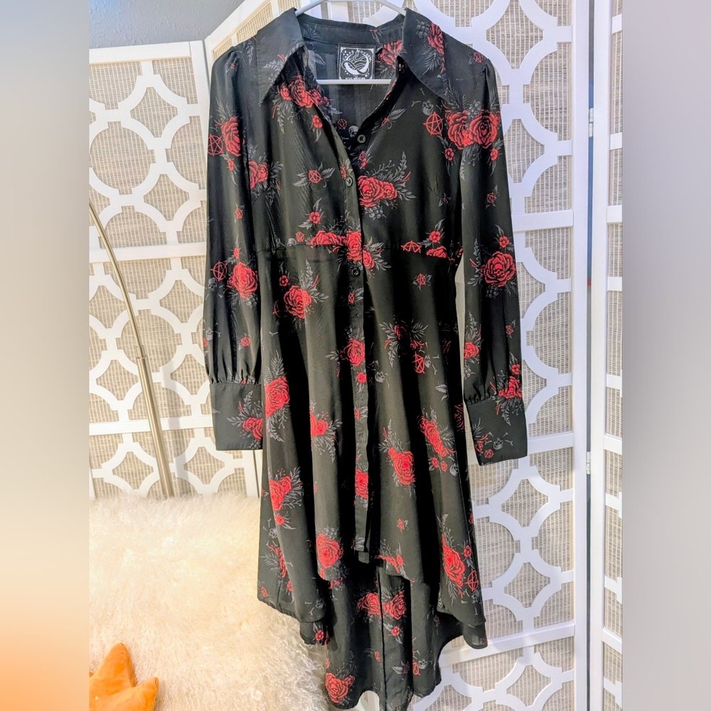 Killstar Black Dress with Red Floral Design
